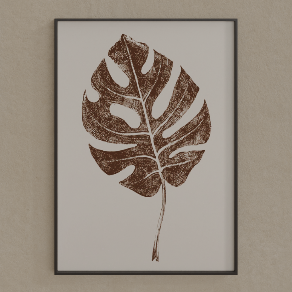 Quadro Folha Costela de Adão Caixa Crua Preta sem Vidro 70 x 50 cm