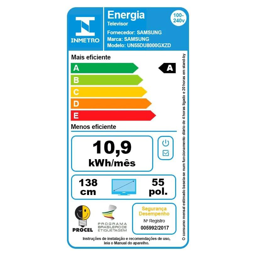 Smart TV Samsung Crystal UHD 4K 55" Polegadas 55DU8000 com Painel Dynamic Crystal Color, Design AirSlim e Alexa bui
