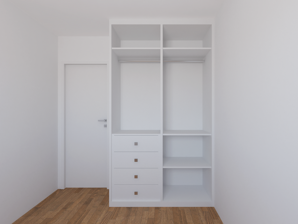 Armário Quarto 1,40 m Lisa - Cor Branco e Branco Diamante