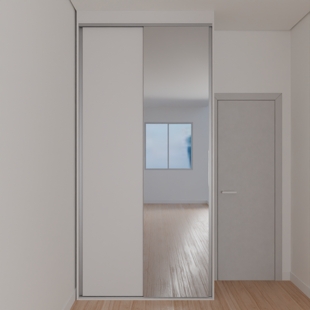 Armário Quarto Solteiro Porta de Correr 1 Espelho Cinza Cobalto (Sudoeste / Bias Fortes - Apt 08 10)