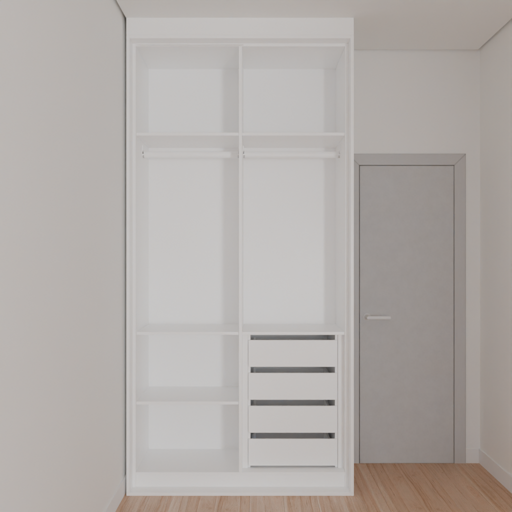 Armário Quarto Solteiro Porta de Correr 1 Espelho Branco Tx (Sudoeste / Bias Fortes - Apt 08 10)