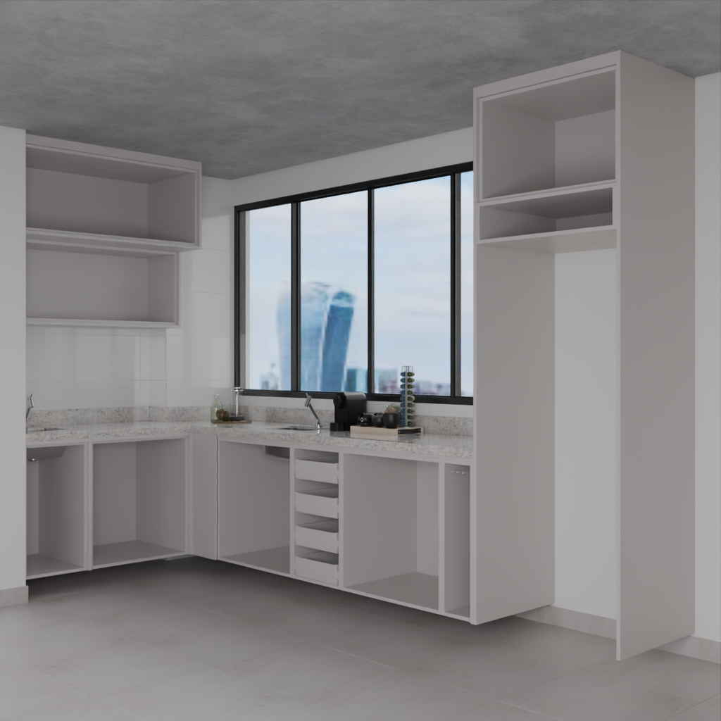 Armário Cozinha Completo Cinza Cobalto (Sudoeste / Bias Fortes – Apt 08 10)