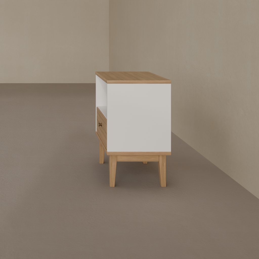 Mesa de Cabeceira Branco e Amadeirado