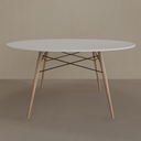 Mesa de Jantar Eiffel Redonda 140cm Tampo Branco Tx Base Amadeirado