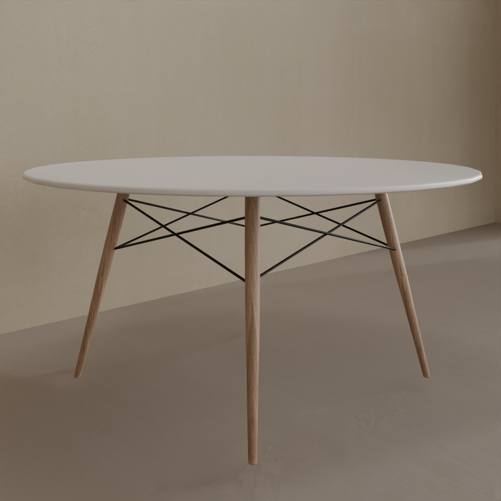 Mesa de Jantar Eiffel Redonda 140cm Tampo Branco Tx Base Amadeirado