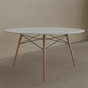 Mesa de Jantar Eiffel Redonda 140cm Tampo Branco Tx Base Amadeirado