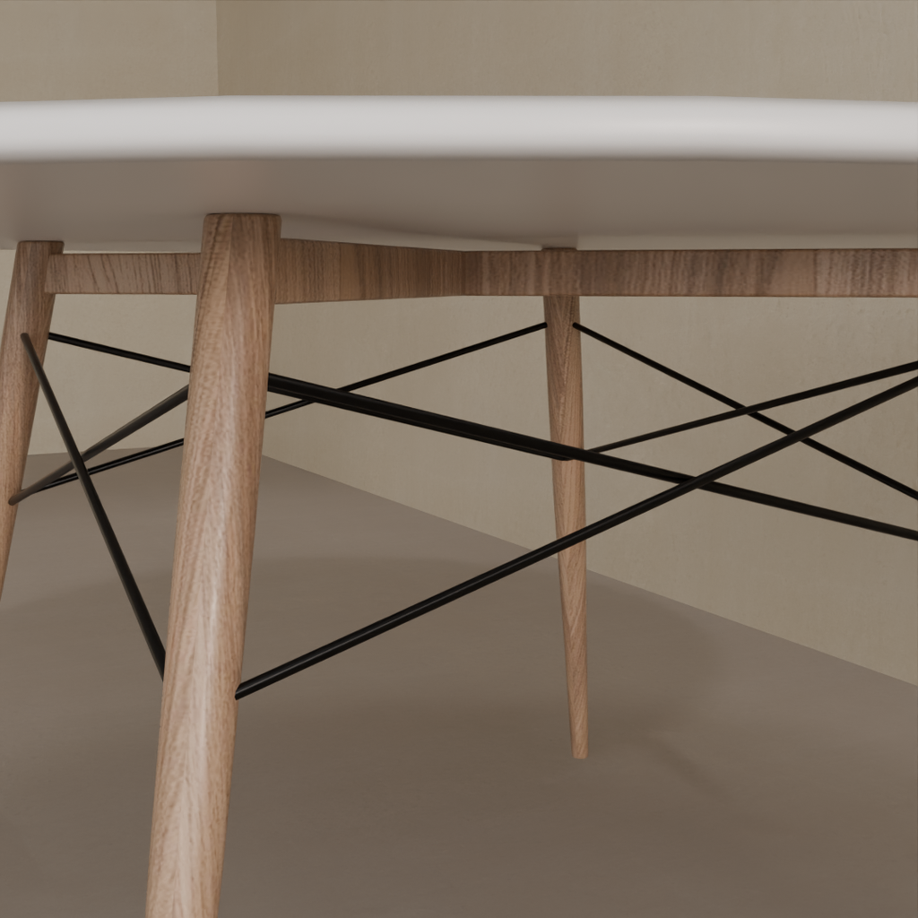 Mesa de Jantar Eiffel Redonda 140cm Tampo Branco Tx Base Amadeirado