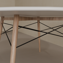 Mesa de Jantar Eiffel Redonda 140cm Tampo Branco Tx Base Amadeirado