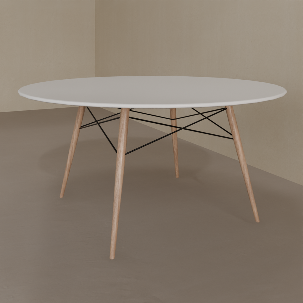 Mesa de Jantar Eiffel Redonda 140cm Tampo Branco Tx Base Amadeirado