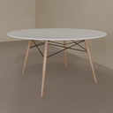 Mesa de Jantar Eiffel Redonda 140cm Tampo Branco Tx Base Amadeirado