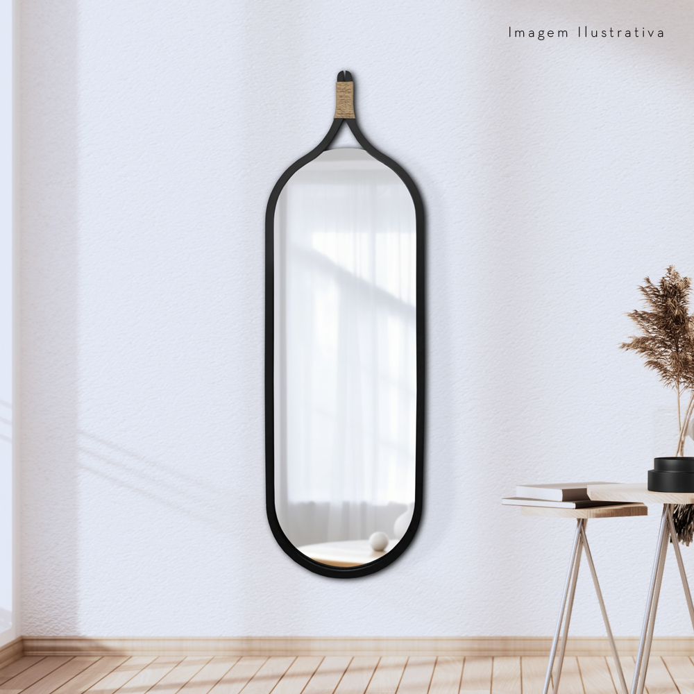 Espelho de Corpo Profile Sisal Orgânico Aço Preto 140x43 cm