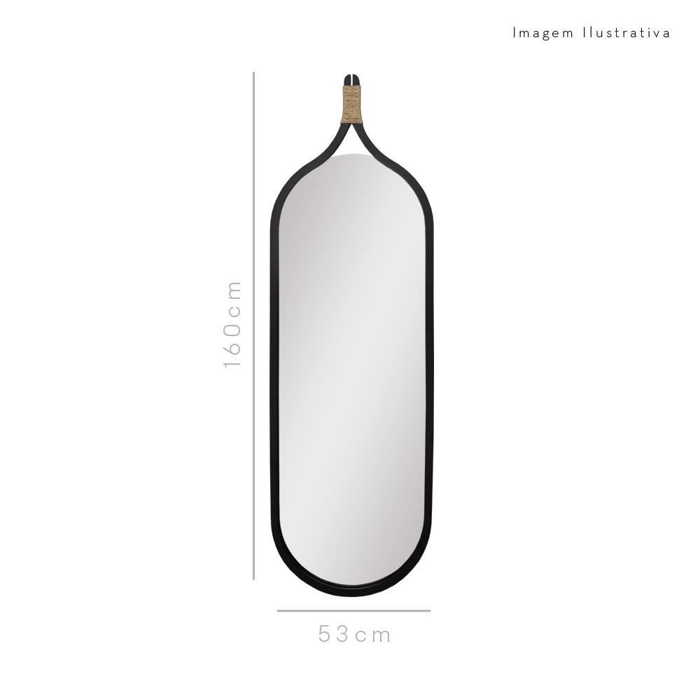 Espelho de Corpo Profile Sisal Orgânico Aço Preto 140x43 cm