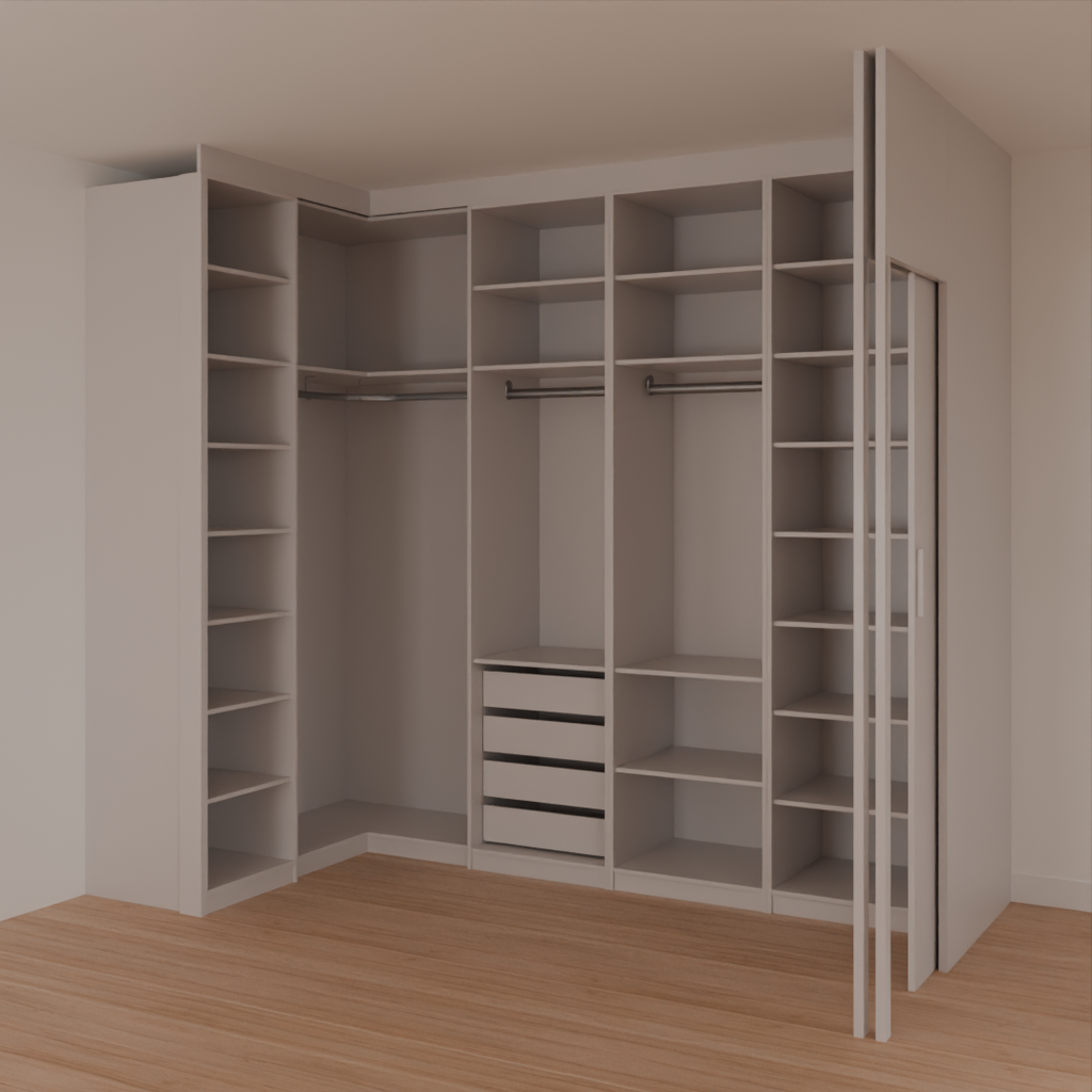 Closet Quarto Casal com Porta Cinza Cobalto (Sudoeste / Bias Fortes - Apt 03 04)