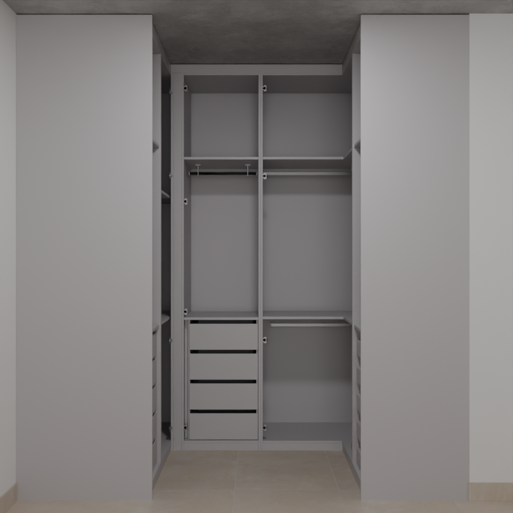 Closet Suíte Master de Giro Beton; Puxador Slim Prata Suíte Master Tipo 1 Tipo 2 Tipo 5