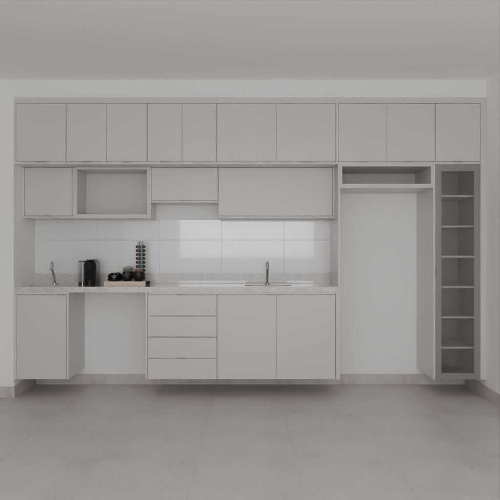 Armário Cozinha Completo Cinza Cobalto com Nicho (Sudoeste / Bias Fortes - Apt 07 11)