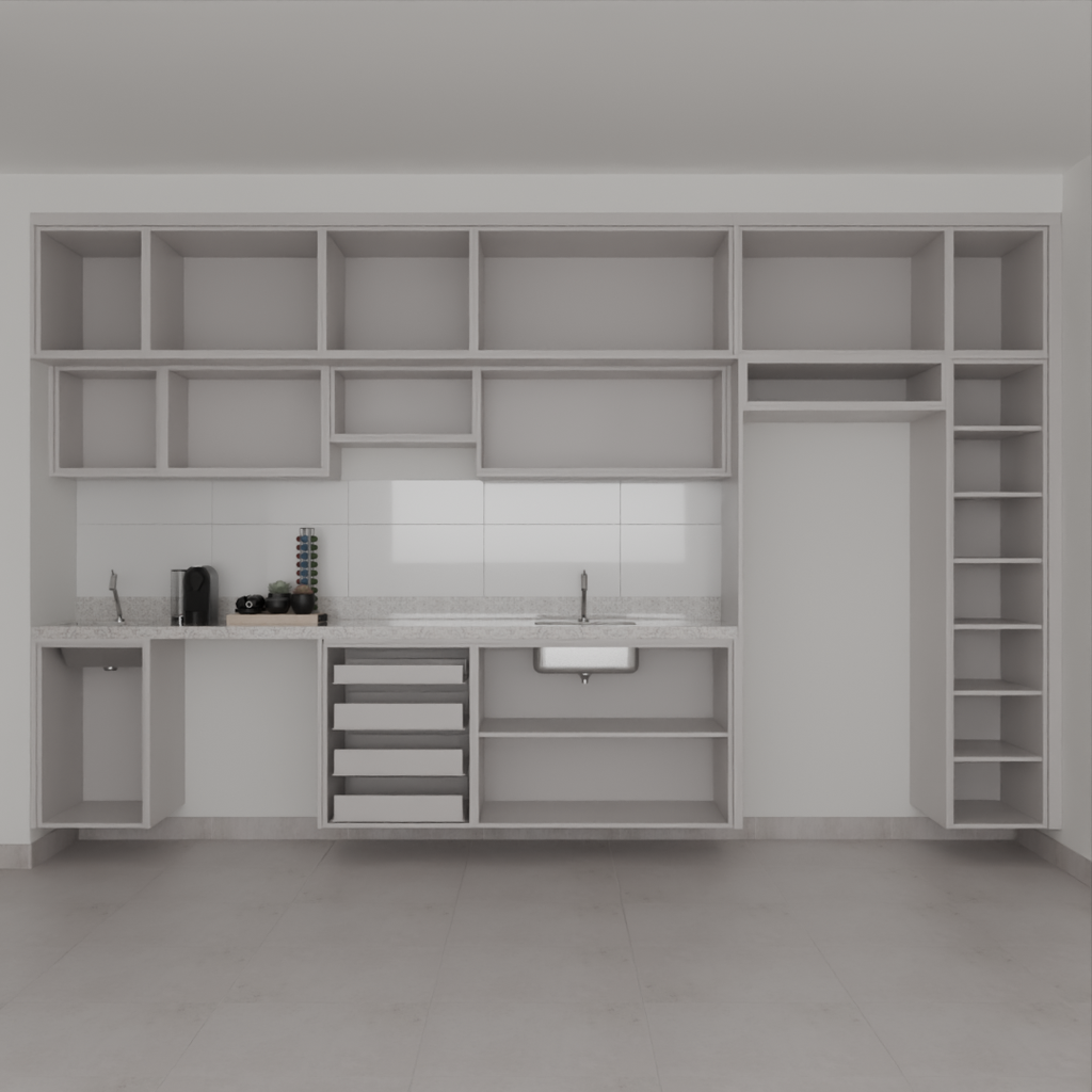 Armário Cozinha Completo Cinza Cobalto com Nicho (Sudoeste / Bias Fortes - Apt 07 11)