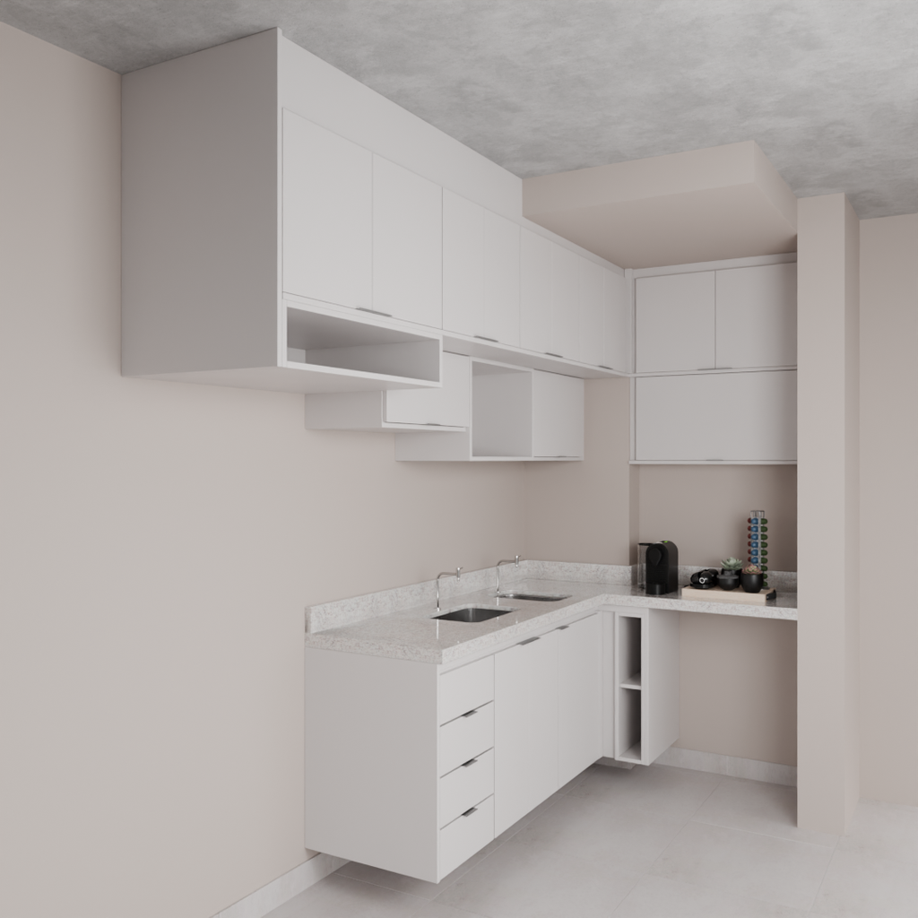 Armário Cozinha Completo Cinza Cobalto com Nicho (Sudoeste / Bias Fortes - Apt 09)