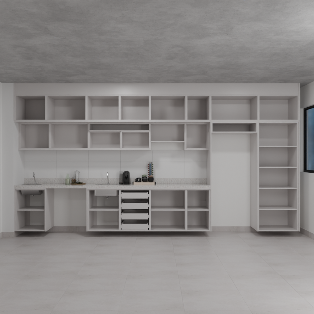 Armário Cozinha Completo Cinza Cobalto (Sudoeste / Bias Fortes – Apt 01 02 05 06)