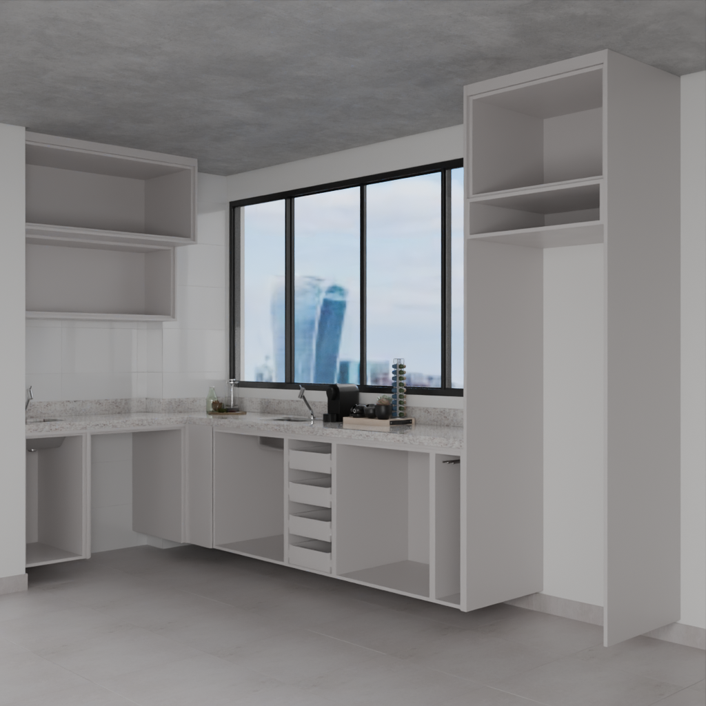 Armário Cozinha Completo Cinza Cobalto (Sudoeste / Bias Fortes – Apt 08 10)