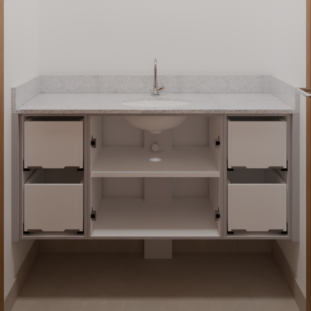 Armário Banho Inferior de Giro Beton; Puxador Slim Prata Banho  Tipo 1