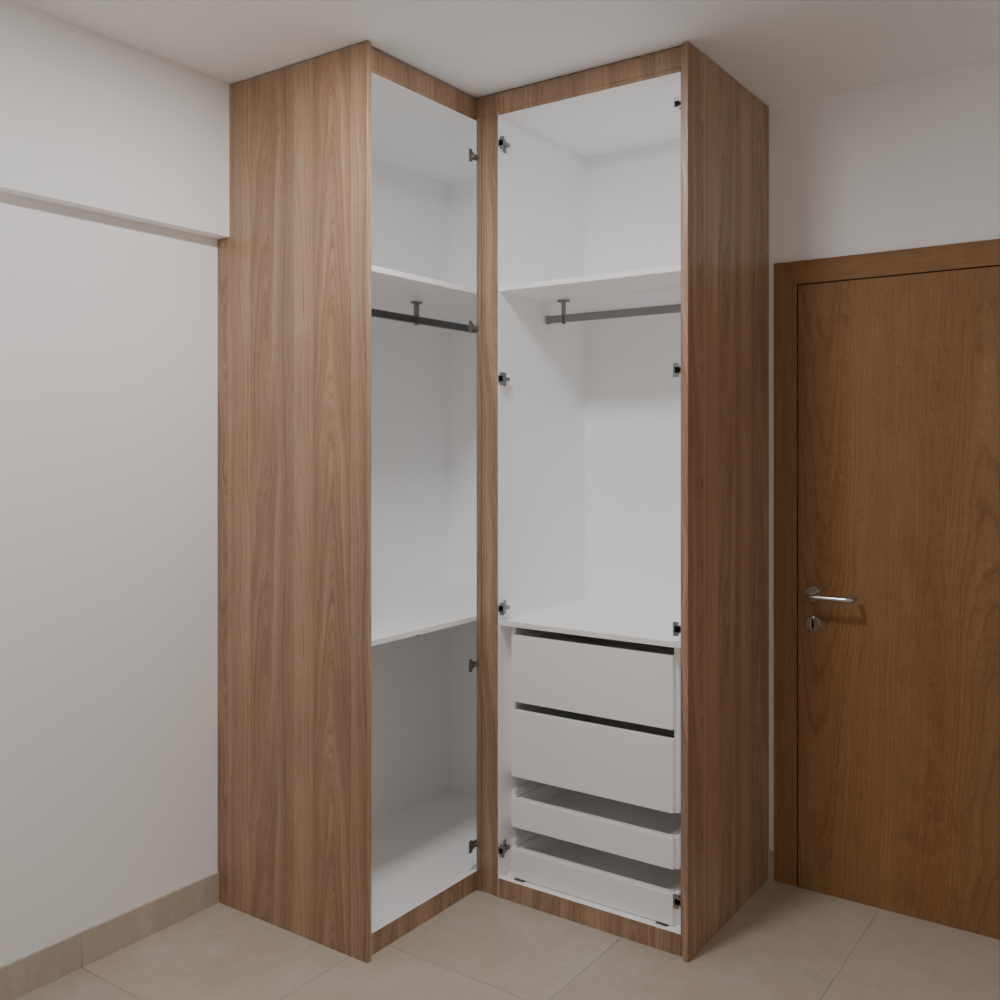 Closet Suíte 1 de Giro Freijó; Puxador Slim Prata Suíte 01 Tipo 1 Tipo 5