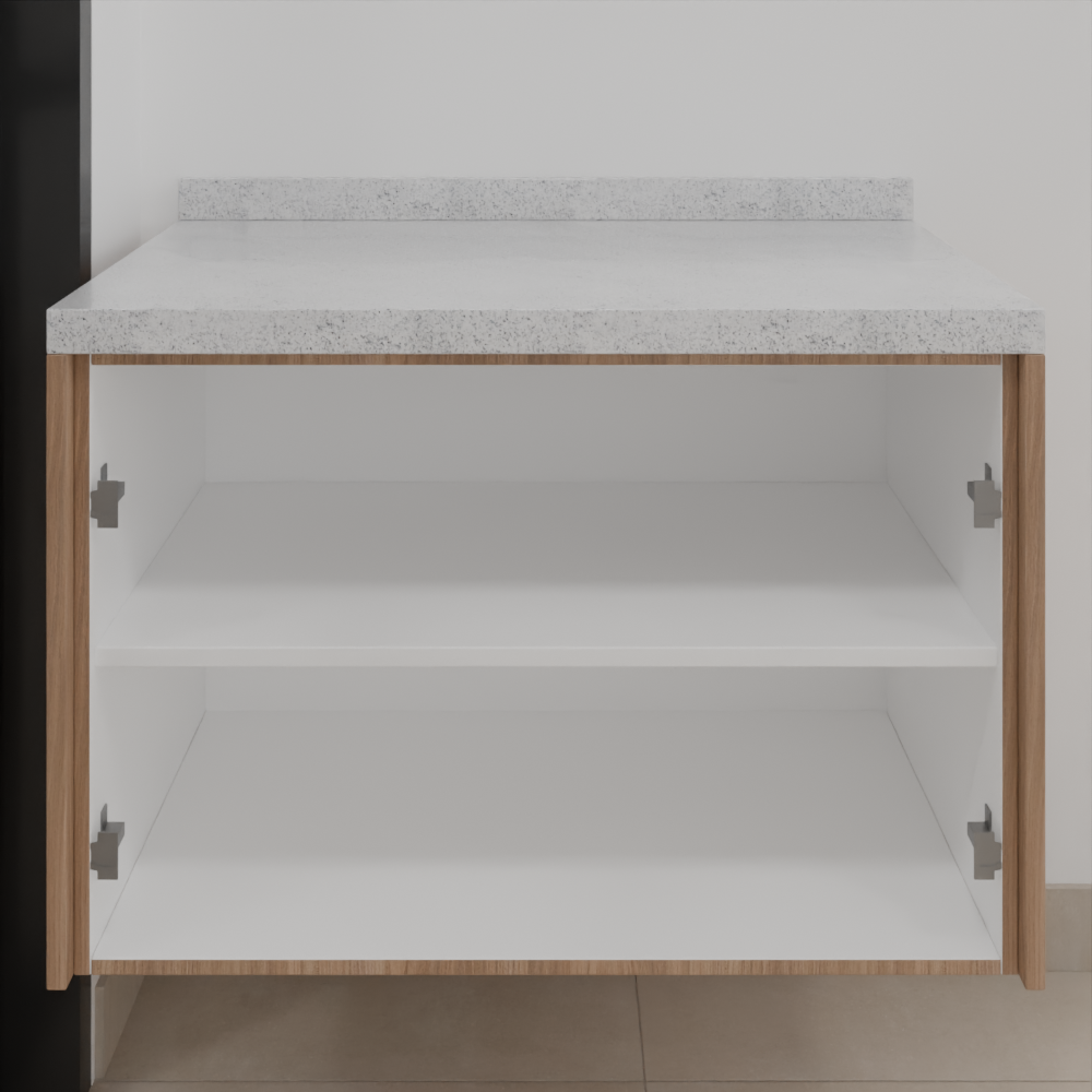 Armário Varanda Inferior de Giro Freijó; Puxador Chanfro Usinado 45° Varanda Tipo 1 Tipo 5