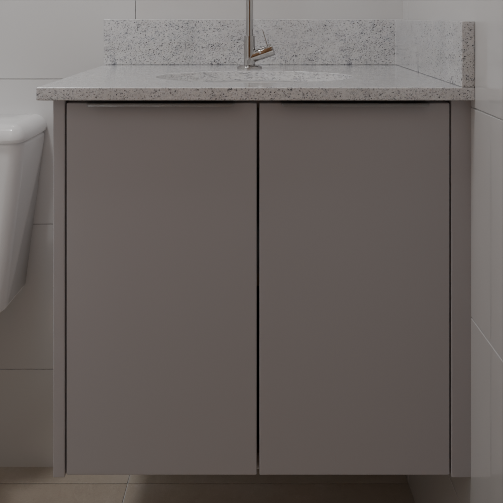 Armário Banho 1 Inferior de Giro Beton; Puxador Slim Prata Banho 01 Tipo 5