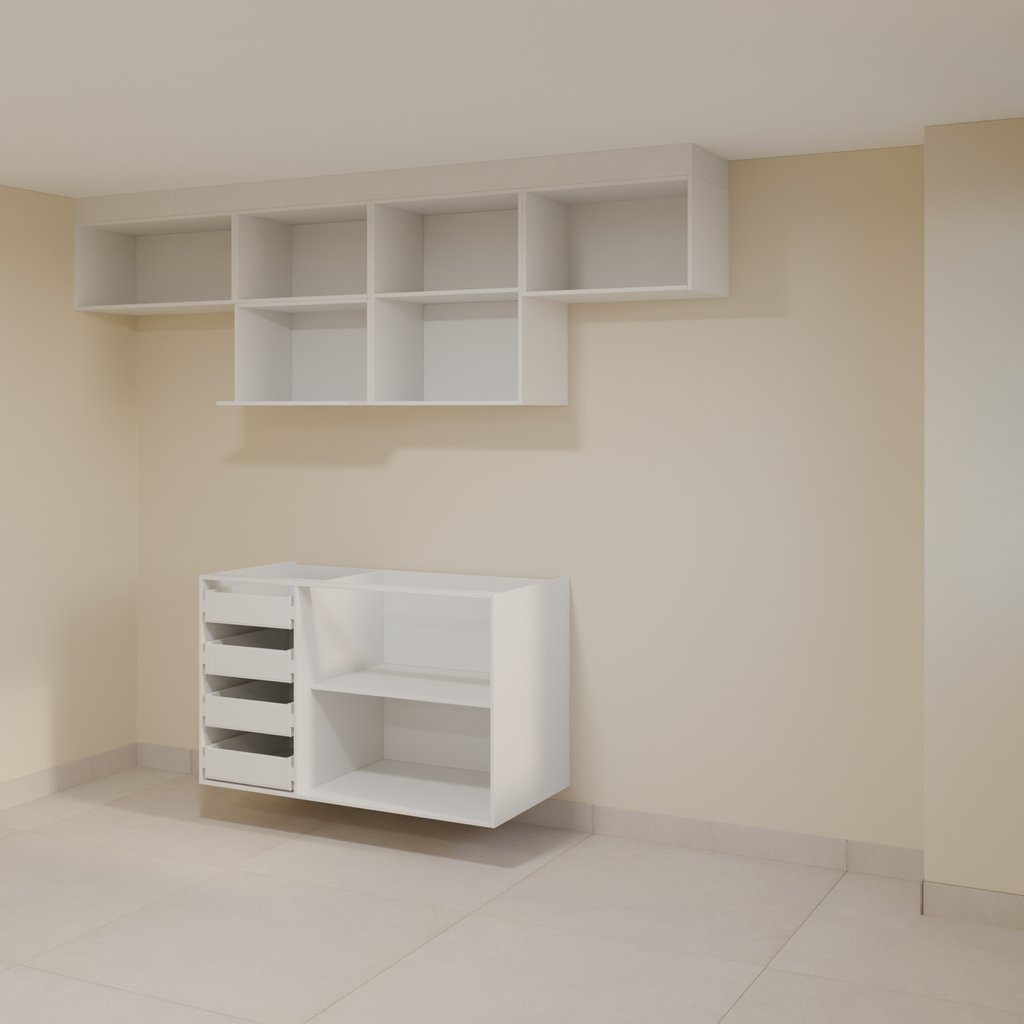 Armário Cozinha 2,60m - Branco Tx com puxador slim e Bancada 1,20m