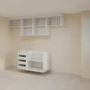 Armário Cozinha 2,60m - Branco Tx com puxador slim e Bancada 1,20m