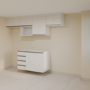 Armário Cozinha 2,60m Branco Tx com puxador cava e Bancada 1,20m