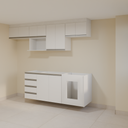 Armário Cozinha 2,60m Branco Tx com puxador cava e Bancada 1,80m