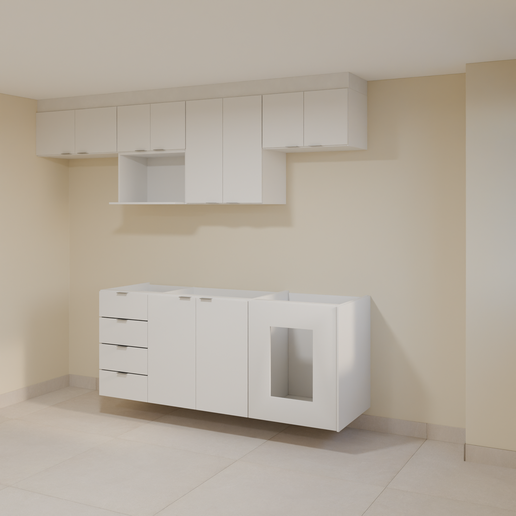 Armário Cozinha 2,60m Branco Tx com puxador slim e Bancada 1,80m