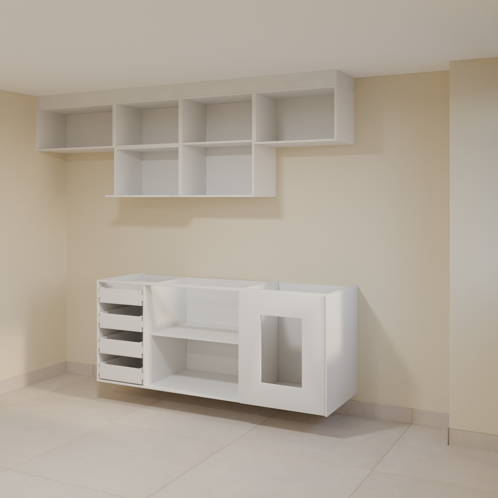 Armário Cozinha 2,60m Branco Tx com puxador slim e Bancada 1,80m