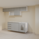 Armário Cozinha 2,60m Branco Tx e Cinza  com puxador cava e Bancada 1,80m