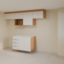 Armário Cozinha 2,60m Branco Tx e Freijó com puxador slim e Bancada 1,20m