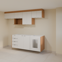 Armário Cozinha 2,60m Branco Tx e Freijó com puxador slim e Bancada 1,80m