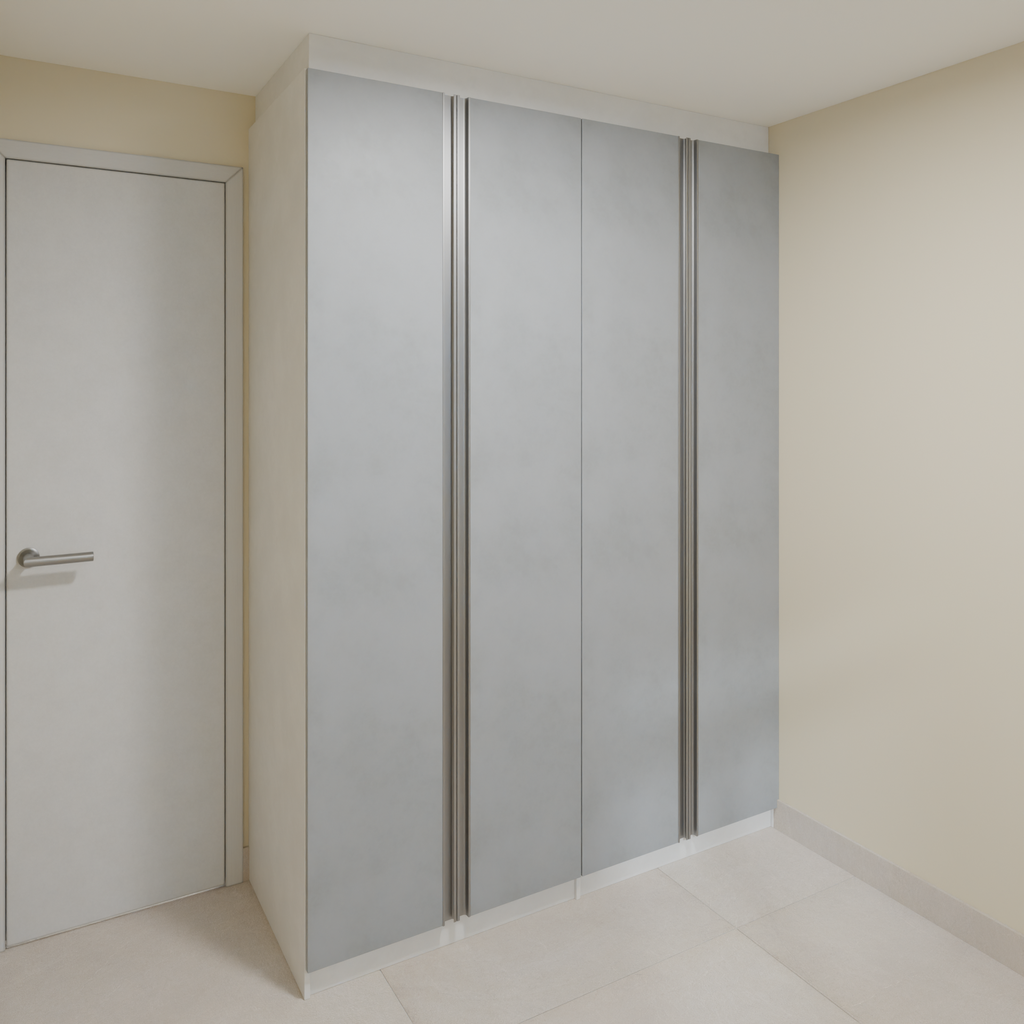 Armário Quarto 1,60m com 4 portas de giro - Branco Tx  e Cinza com puxador cava 