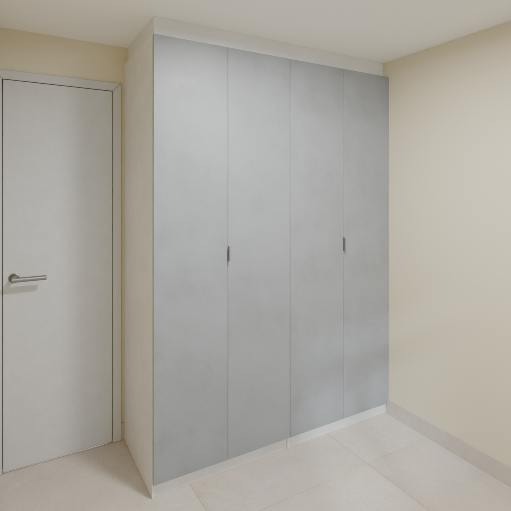 Armário Quarto 1,60m com 4 portas de giro - Branco Tx  e Cinza com puxador slim 