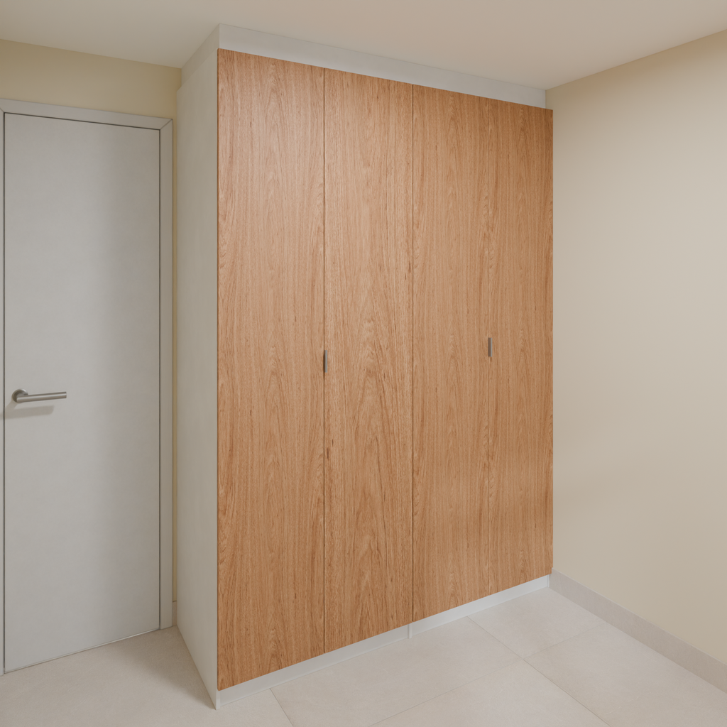 Armário Quarto 1,60m com 4 portas de giro - Branco Tx  e Freijó com puxador slim 