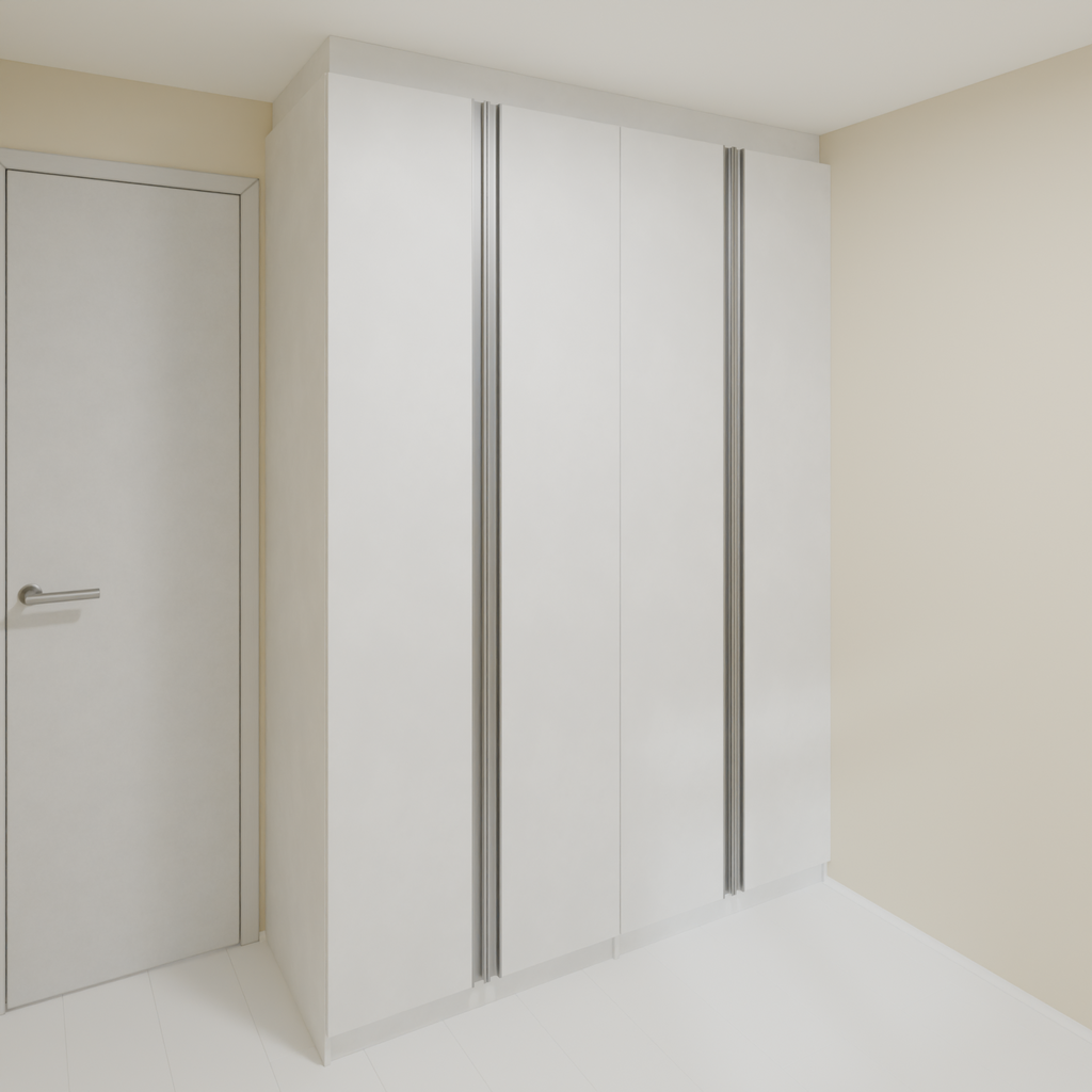 Armário Quarto 1,60m com 4 portas de giro - Branco Tx com puxador cava