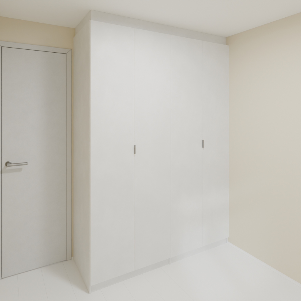 Armário Quarto 1,60m com 4 portas de giro - Branco Tx com puxador slim 