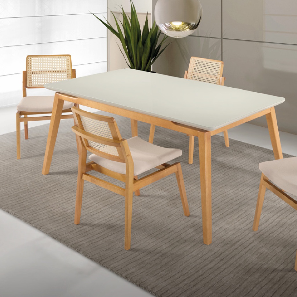 Mesa de jantar Ditta 1,20 x 0,80 - Peroba com tampo off white com vidro