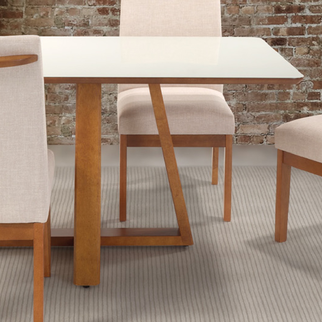 Mesa de jantar Zeta 1,20 x 0,80 - Peroba com tampo off white com vidro