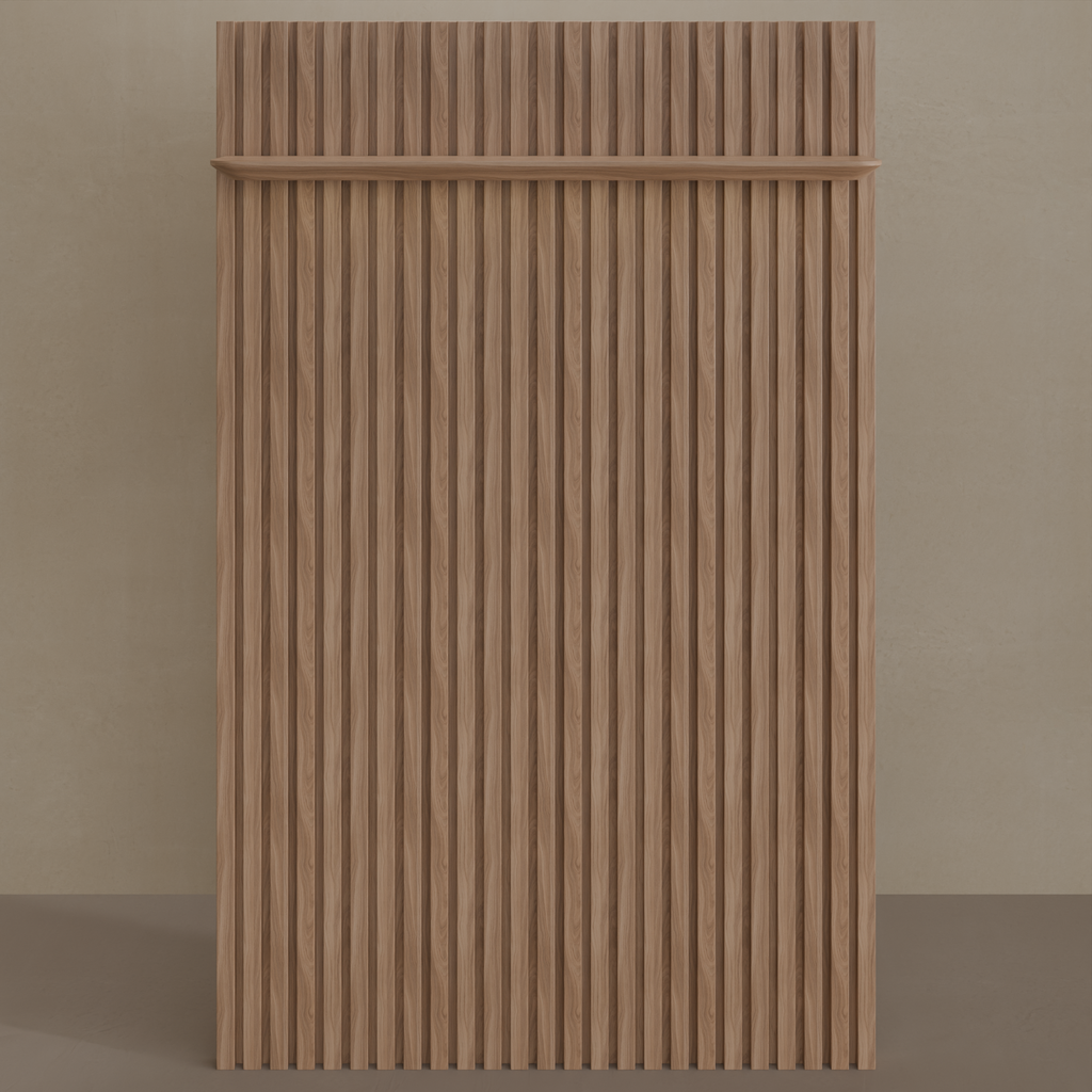 Painel ripado slim 1,40m com prateleira led - Amadeirado