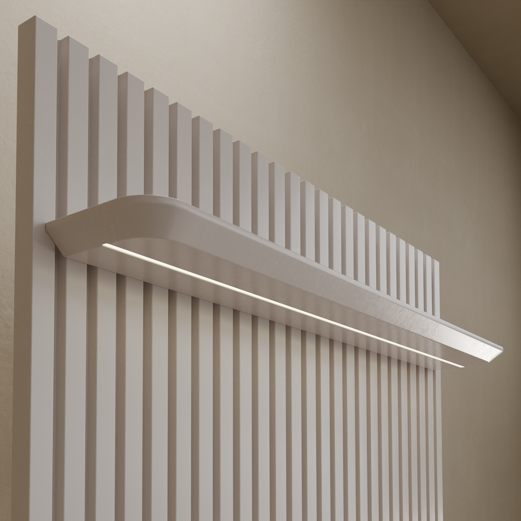 Painel ripado slim 1,40m com prateleira led - Off white