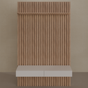 Painel ripado slim 1,40m com prateleira led e rack - Amadeirado