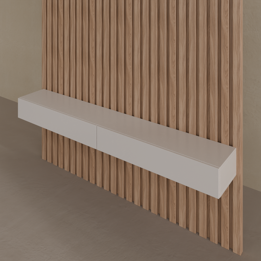 Painel ripado slim 1,40m com prateleira led e rack - Amadeirado