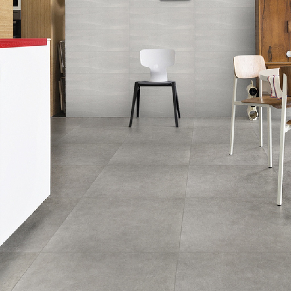 Piso Porcelanato cimento queimado com rodapé de 10cm de porcelanato