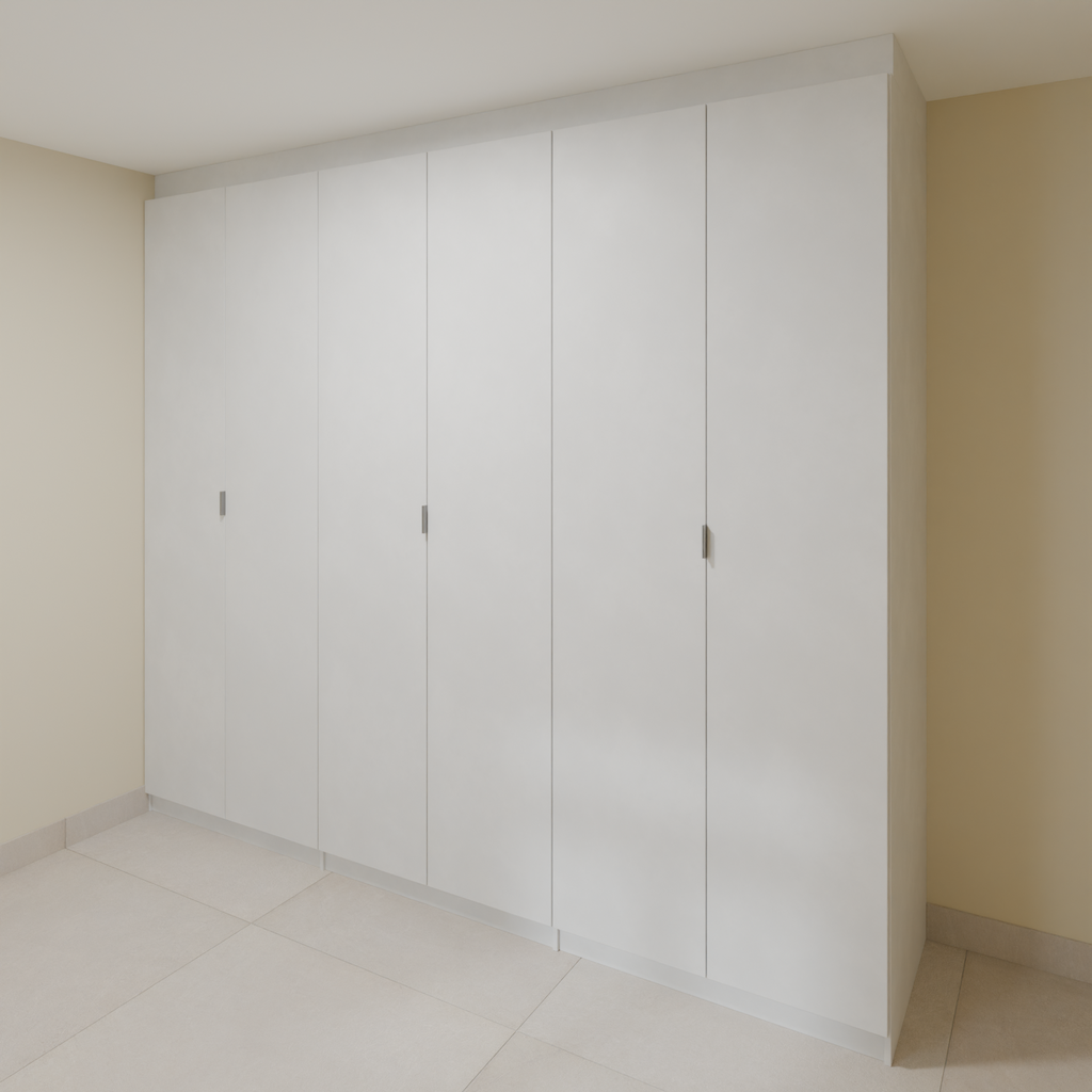 Armário Quarto 2,60m com 6 portas de giro - Branco Tx com puxador slim