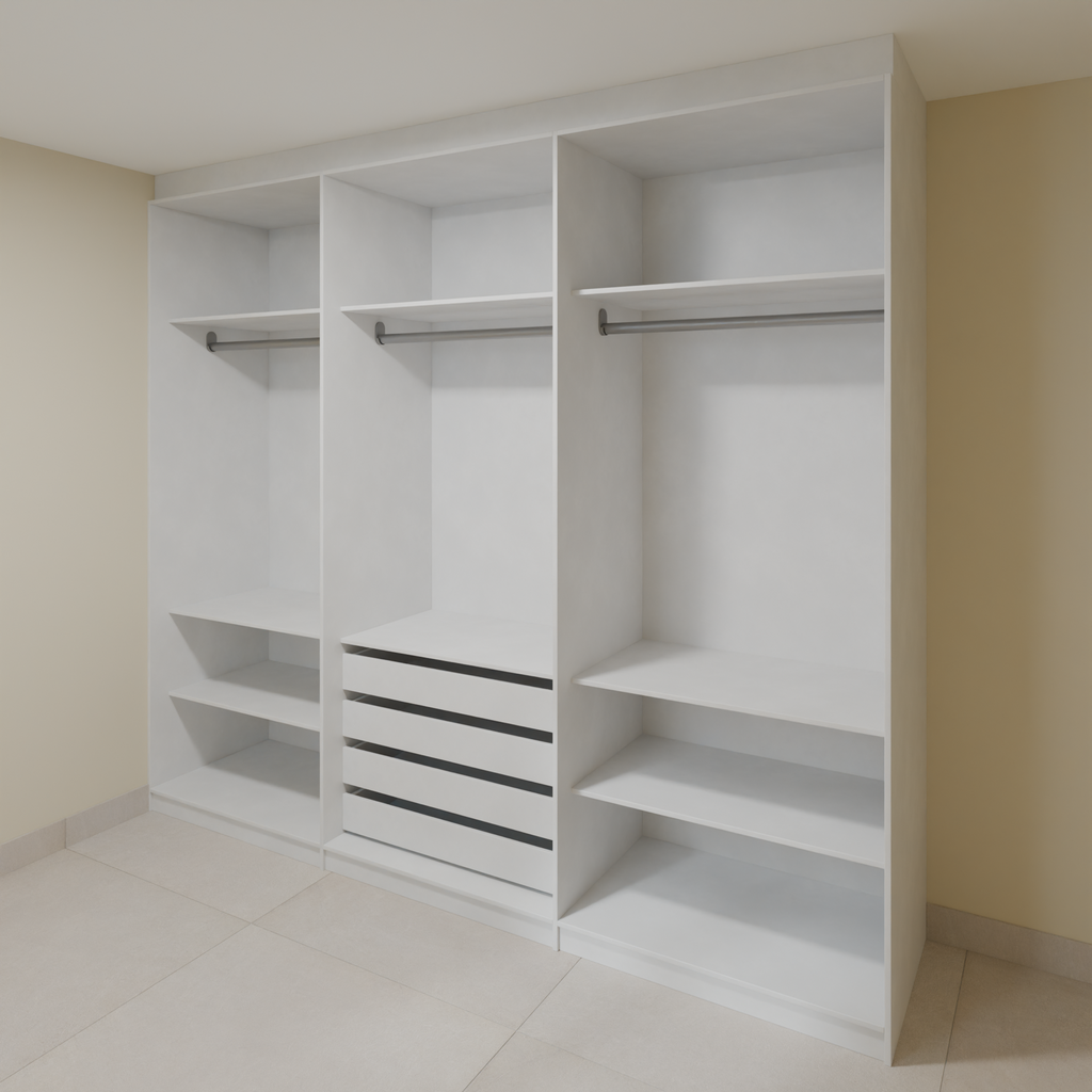 Armário Quarto 2,60m com 6 portas de giro - Branco Tx com puxador slim